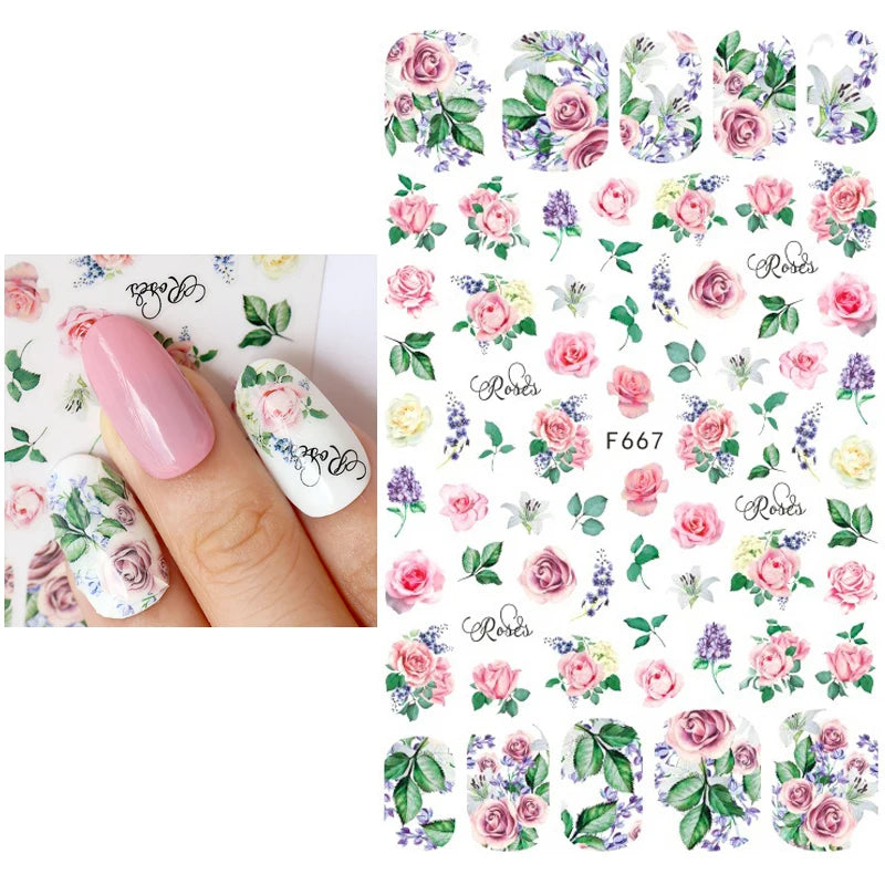 1PCS Black White Love Nail Stickers Letter Nail Design Flower Print Nail Supplies Nail Art Decals Suitable For Women's Manicure