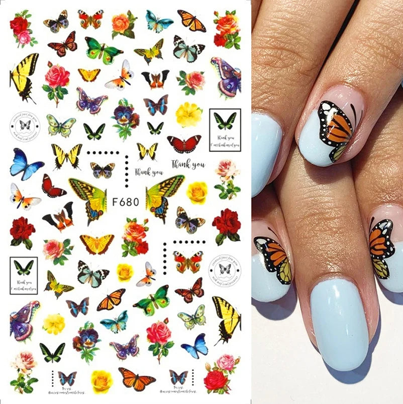 1PCS Black White Love Nail Stickers Letter Nail Design Flower Print Nail Supplies Nail Art Decals Suitable For Women's Manicure