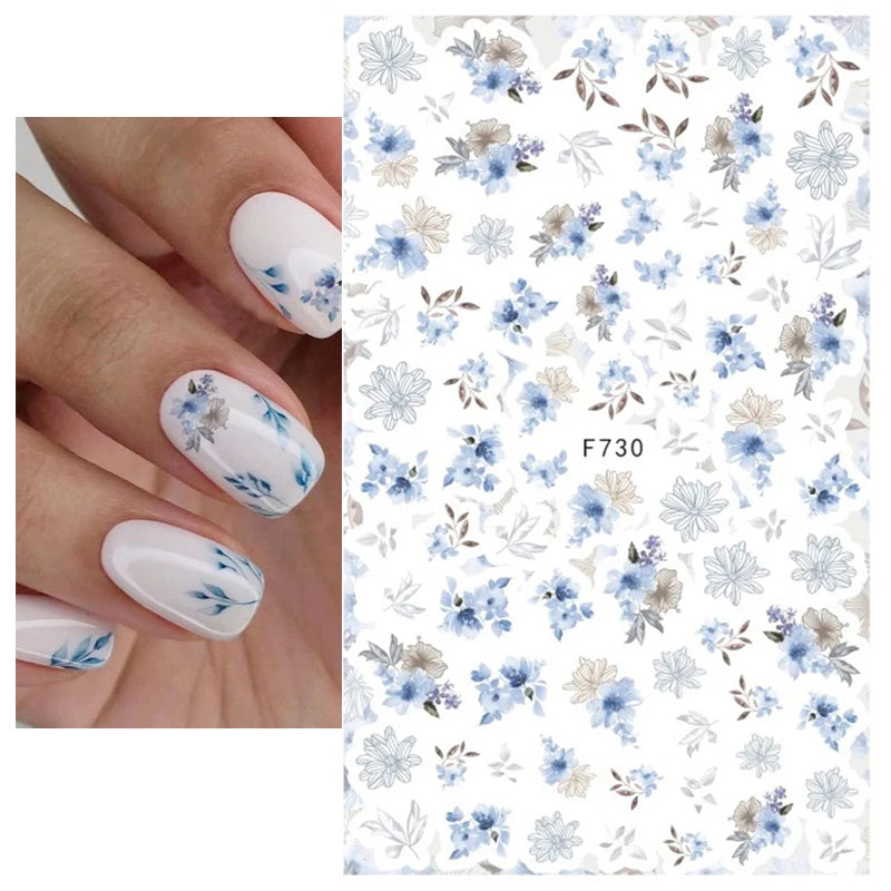 1PCS Black White Love Nail Stickers Letter Nail Design Flower Print Nail Supplies Nail Art Decals Suitable For Women's Manicure