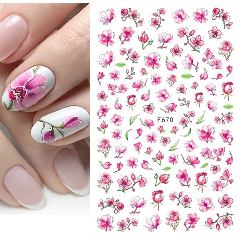 1PCS Black White Love Nail Stickers Letter Nail Design Flower Print Nail Supplies Nail Art Decals Suitable For Women's Manicure