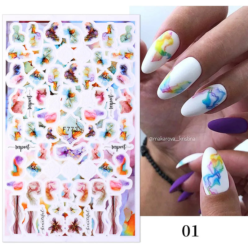 1PCS Black White Love Nail Stickers Letter Nail Design Flower Print Nail Supplies Nail Art Decals Suitable For Women's Manicure
