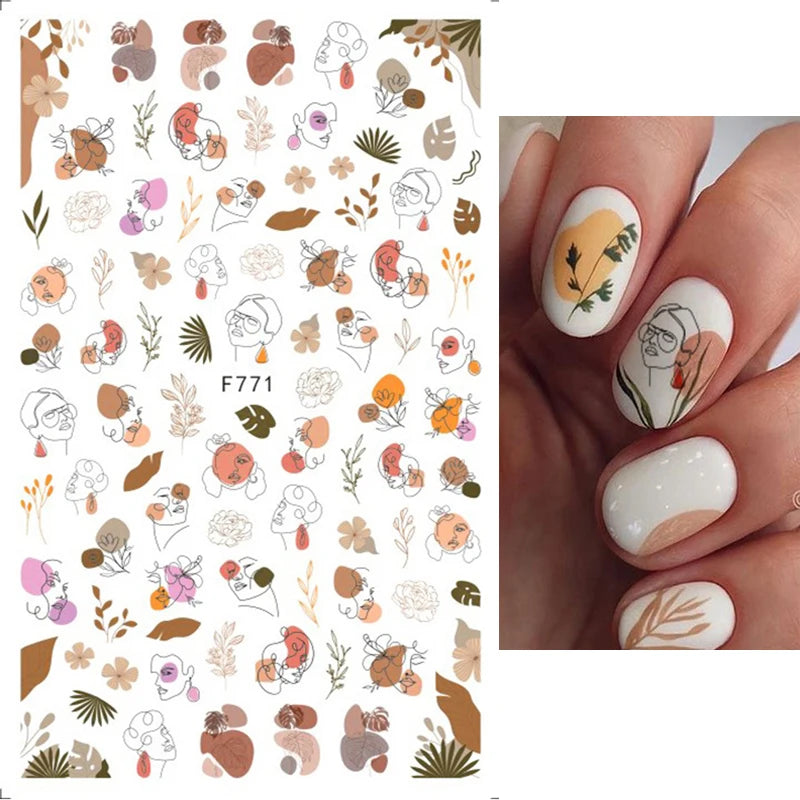 1PCS Black White Love Nail Stickers Letter Nail Design Flower Print Nail Supplies Nail Art Decals Suitable For Women's Manicure