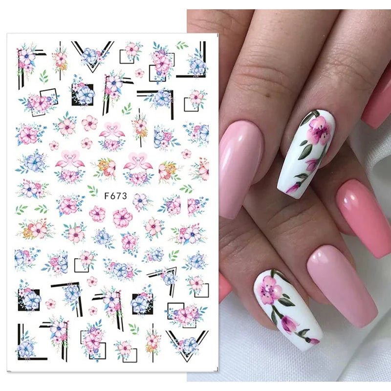 1PCS Black White Love Nail Stickers Letter Nail Design Flower Print Nail Supplies Nail Art Decals Suitable For Women's Manicure