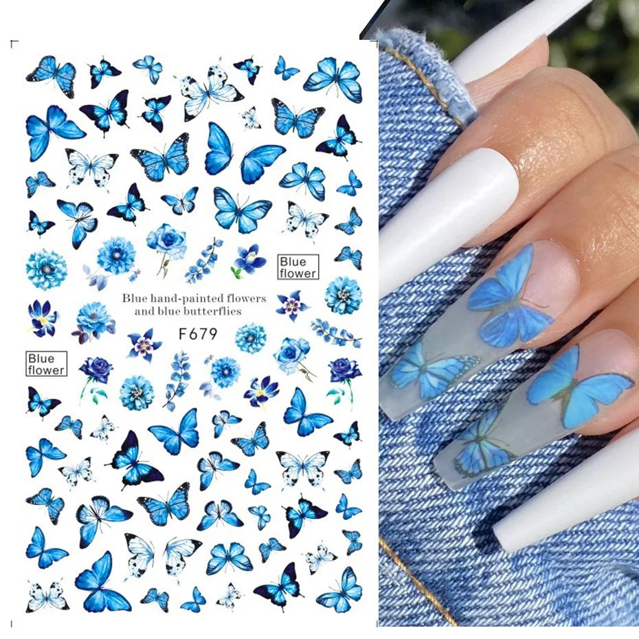 1PCS Black White Love Nail Stickers Letter Nail Design Flower Print Nail Supplies Nail Art Decals Suitable For Women's Manicure