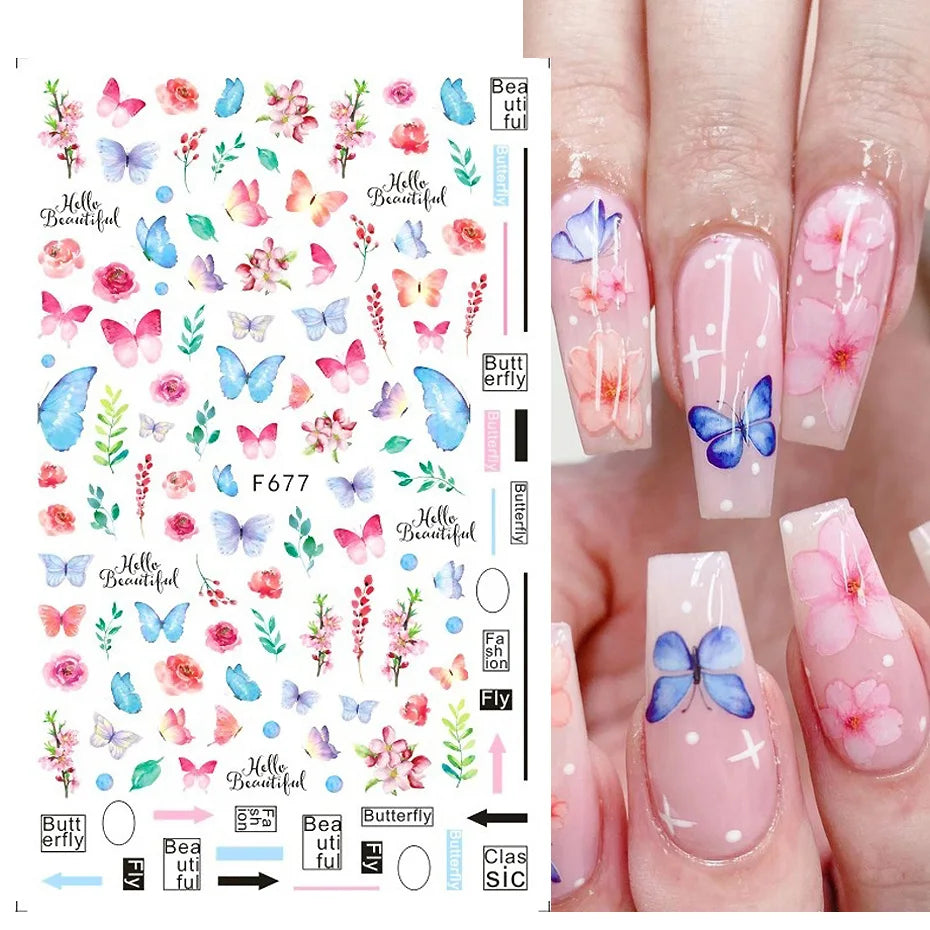 1PCS Black White Love Nail Stickers Letter Nail Design Flower Print Nail Supplies Nail Art Decals Suitable For Women's Manicure