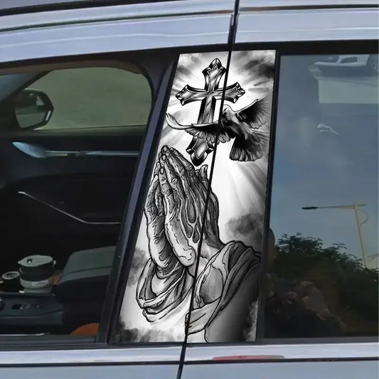 2 pieces Christian cross car sticker, car B-pillar waterproof trim covering scratches DIY door pillar sunscreen vinyl sticker